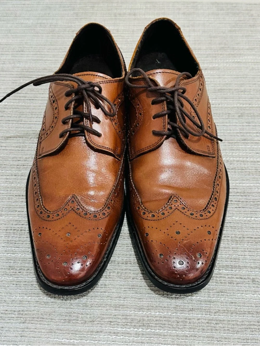 Vintage Florsheim Mens Sabato Oxford Size 10 British Tan Wingtip‎ Brogue Shoe